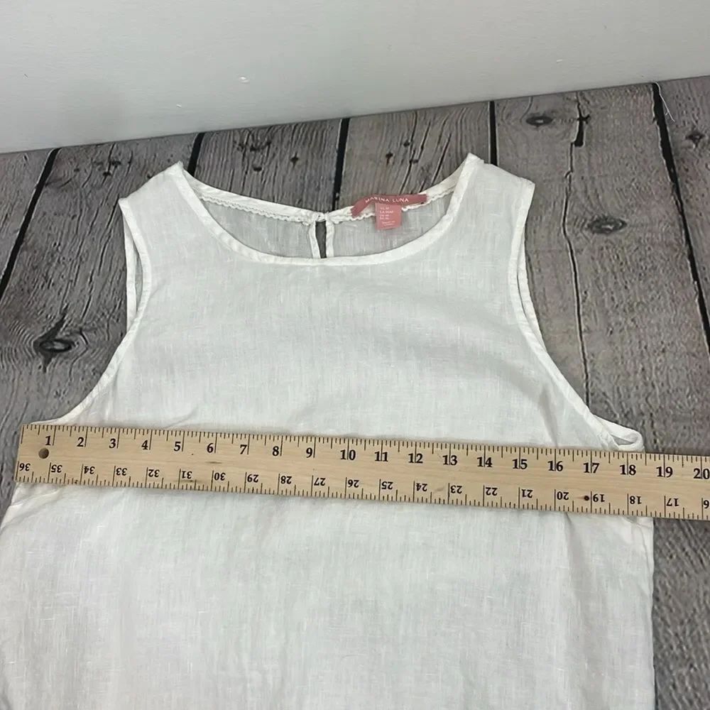 Marina Luna Linen White Crochet Trim Sleeveless Top size Medium - Picture 12 of 13